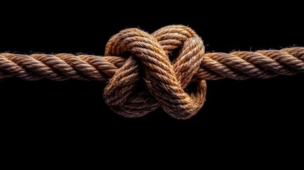 Intricately tied sailors knot on a weathered rope, macro shot, hyperrealistic, nautical theme, detailed texture, rustic colors, high contrast
