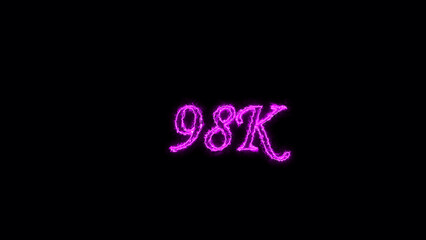 98K  text illustration.  Neon pink Color on dark Background.  Electric lighting text with animation on black background, 