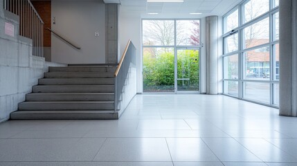 Fototapeta premium A Spacious Modern Interior Featuring Raw Concrete Elements and Natural Light, Showcasing a Minimalist Design Aesthetic with Clear Lines and Open Spaces