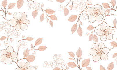 modern 2D doodle cartoon flower concept with open space for text, featuring whimsical floral and leafy elements on crisp white backgrounds.