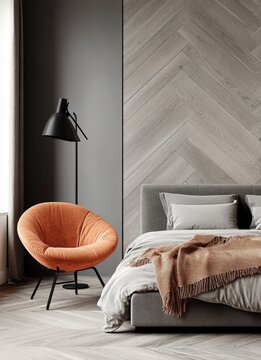 Modern Minimalist Bedroom with Grey and Peach Accents Elegant Design