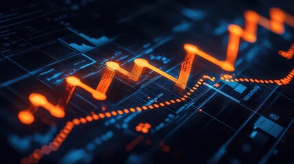 Fototapeta premium Vibrant data visualization of a fluctuating financial market trend in digital format.
