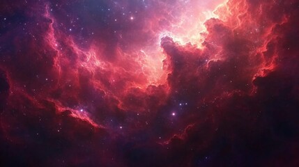 Fascinating red nebula galaxy Complete with red clouds and pink, purple, and white stars.