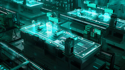 Fototapeta premium Futuristic Cityscape Illustration with Teal Lighting
