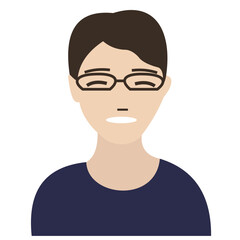 Vector design illustration of a man wearing a dark blue t-shirt and wearing glasses.