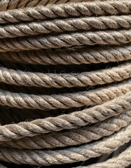 Obraz premium Close-Up of Weathered Rope Coils with Detailed Fibers and Warm Natural Light