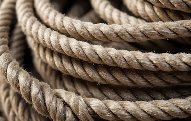 Obraz premium Close-Up of Weathered Rope Coils with Detailed Fibers and Warm Natural Light