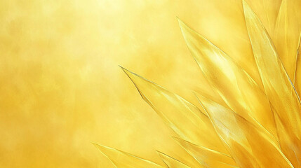 Abstract yellow background with delicate, transparent, golden leaves.