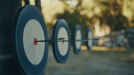 A archery range with targets and arrows, outdoor setting in soft sunlight, Classic style