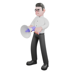 3D Movie Producer. A male producer stands while carrying a loudspeaker. Cartoon Animation