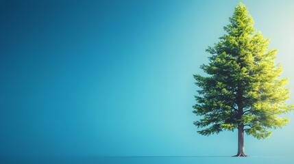 Lone pine tree against turquoise sky nature scene minimalist viewpoint serenity concept