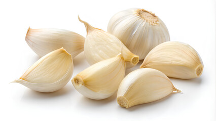 Tiny garlic pieces isolated on white background, Clipping path