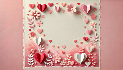 Paper Hearts and Flowers in Soft Pink and Red Tones