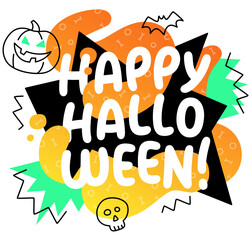 Colorful lettering Happy Halloween with doodles