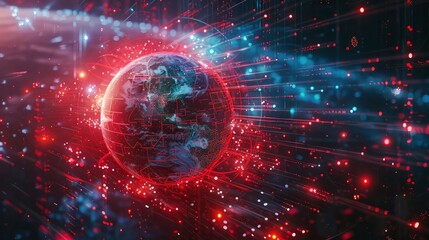 A photo of a global map with dynamic network connections, illustrating global business reach and international markets