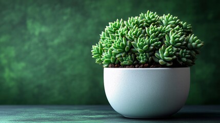 Succulent Plant in a Simple White Pot against a Green Background