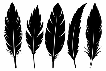 set of bird feather silhouettes. bird feather icon. vector illustration isolated on transparent background