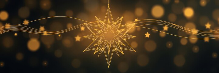 Abstract star Christmas background with elegant gold vector lines, abstract