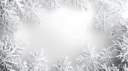Obraz premium Snowflake border with finely detailed, icy patterns, forming a delicate frame around a central blank space, soft winter highlights, hd quality, frosty and ethereal. --ar 16:9