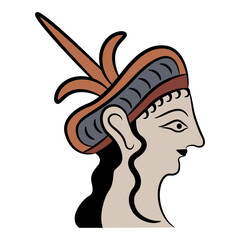 Portrait of a Mycenaean woman. Head in profile of a beautiful Ancient Greek lady. Isolated vector illustration.