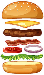 Deconstructed Burger Ingredients Illustration