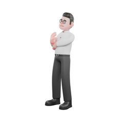 Fototapeta premium Cartoon Style 3D Producer. A male producer stands with his left hand wrapped around his stomach and his right hand gives the OK finger symbol in front of his chest. Director Model