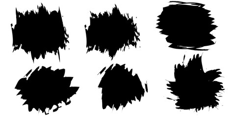 Abstract Ink Brush Stroke Set for Design Projects. Grunge Black Brush Strokes Collection. Vector Ink Blots and Brush Strokes Pack. Illustration. Vector. 