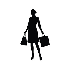 Shopping Girl Silhouette Vector Illustration – Fashionable Female Shopper Design for Retail and E-commerce