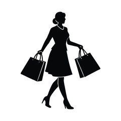 Shopping Girl Silhouette Vector Illustration – Fashionable Female Shopper Design for Retail and E-commerce