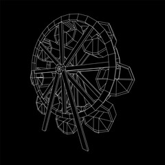 Ferris wheel spinning amusement park. Wireframe low poly mesh vector illustration.