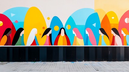 Obraz premium Colorful Mural Featuring Diverse Women in Abstract Style