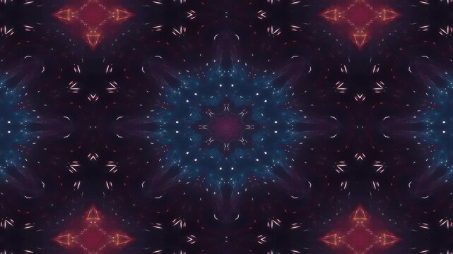 A vibrant, kaleidoscopic pattern featuring bright stars and swirling colors.