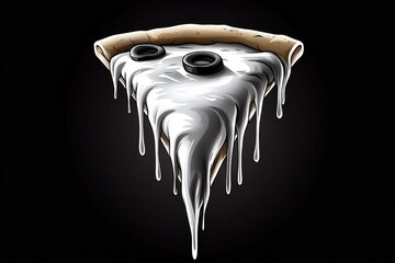 Simple outline of a pizza slice with melted cheese dripping, in black and white