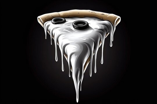 recommend clip art: Simple outline of a pizza slice with melted cheese dripping, in black and white