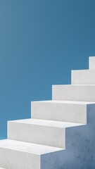 A minimalist image of white stairs ascending against a clear blue sky, emphasizing simplicity and elevation.