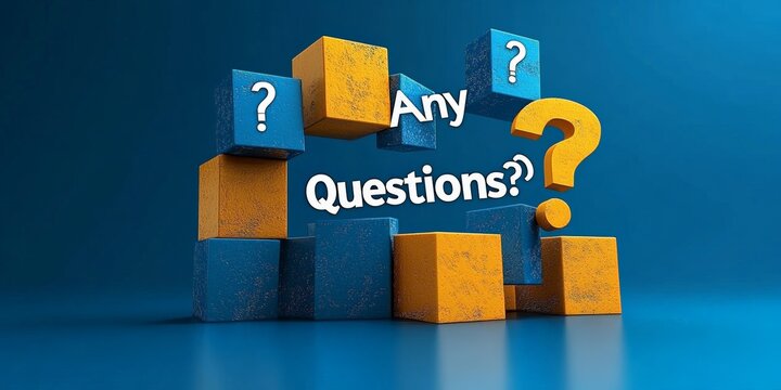 3D CGI render of blocks with question marks on blue background modern design for business presentation concept
