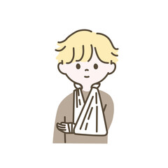 腕を骨折した男の子のイラスト