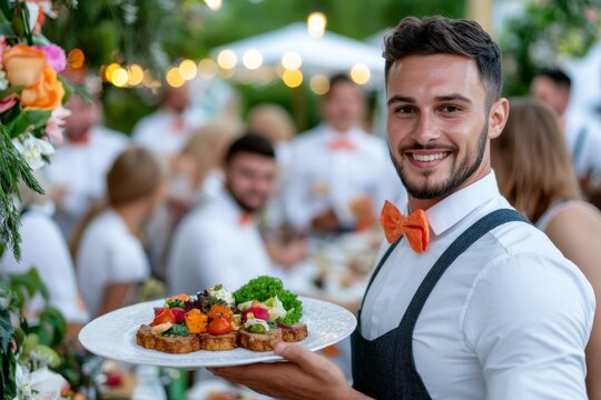 Waitstaff taking orders at a table, capturing the attentive service of a high-quality restaurant