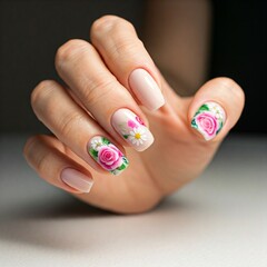 Floral Nails, nail art, floral nails, flowers, nature, spring, summer, minimalist nails with floral, trendy nail young woman hands, classic french tips, flower, beauty, manicure, hand, spa, finger, na