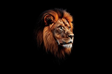 Fototapeta premium Majestic Lion with a Focused Gaze Against a Black Background