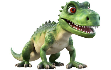 3D cartoon dinosaur with sharp teeth and ferocious jaws.