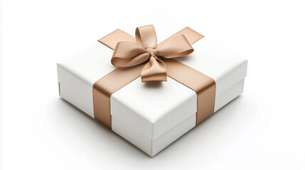 Fototapeta premium A white box with a gold ribbon tied around it