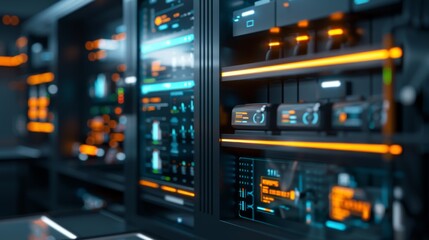 Data processing action in a high-tech server room digital interface technology-focused environment close-up viewpoint innovation concept for modern it solutions