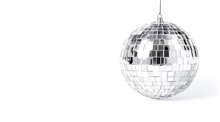 Mini disco ball isolated on white background, reflective and festive New Year’s element, stock photo