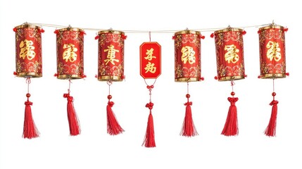 Red Decorative Lanterns for Traditional Celebrations, Symbolizing Good Fortune and Joy in Cultural Festivals and Events, Perfect for Chinese New Year Decor