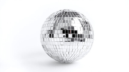 Single disco ball with mirror effect, isolated on white, New Year’s party symbol, stock image