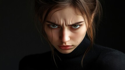 Fototapeta premium Facial expression - a sad young woman against a black background