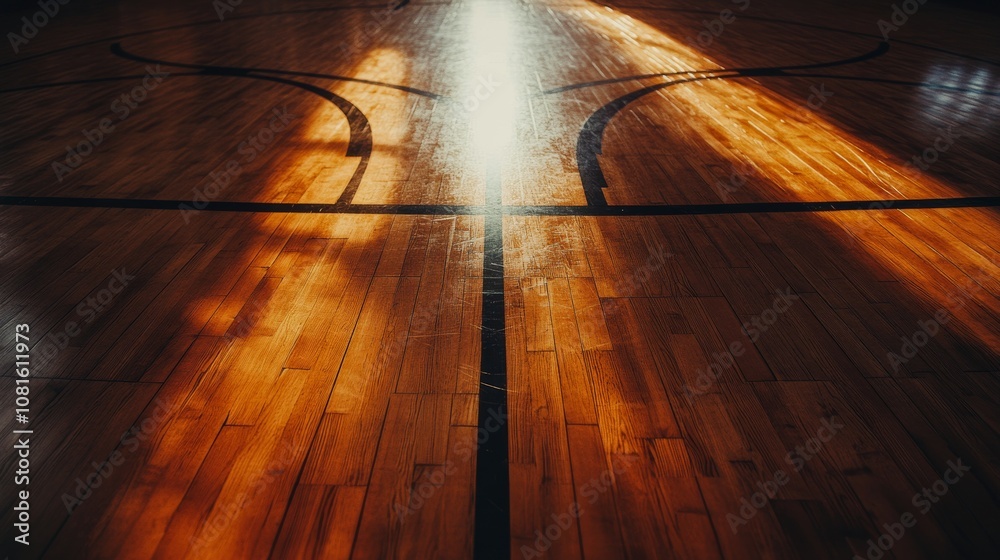 Aufkleber a basketball court with a detailed view of the court's three-point line and texture, indoor setting 