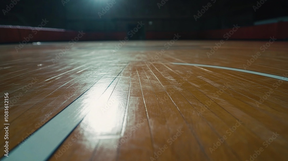 Aufkleber a basketball court with a detailed view of the court's three-point line and texture, indoor setting 