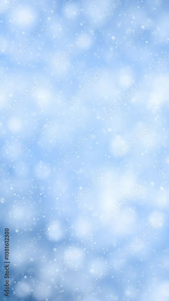 Sticker blurred blue white winter bokeh with snowfall loop vertical animation.